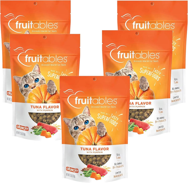 Fruitables Cat Treats | Crunchy Low Calorie Treats for Cats | Made with Real Tuna and Pumpkin | 2.5 oz (5 pk)