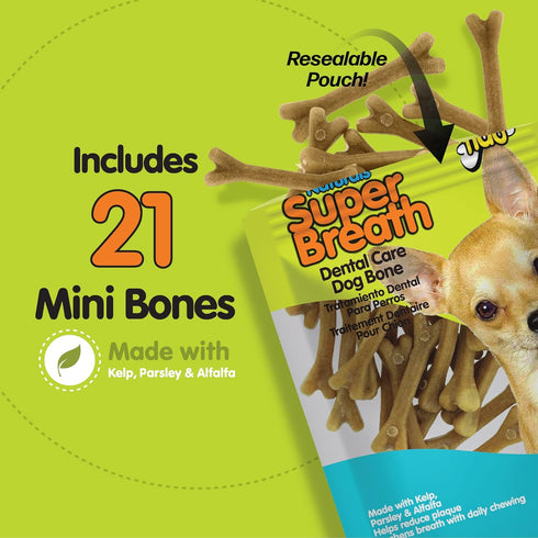 Naturals Super Breath Dental Care Bones for Dogs - 21 Count Mini Treats for Small Dogs, Made in USA