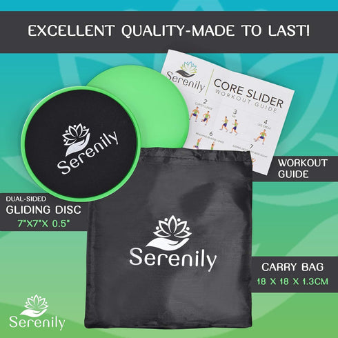 Serenily Sliders for Working Out - Core Exercise Sliders, 2 Dual Sided Discs with Carry Bag