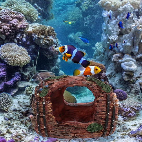 Toyvian Barrel Aquarium Decoration Resin Fish Shrimp Hideout Large Red Fish Tank Shelter Hiding Cave Freshwater Betta