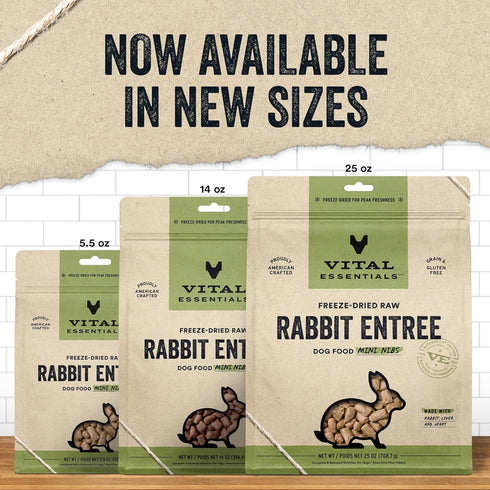 Vital Essentials Freeze Dried Raw Dog Food, Rabbit Mini Nibs Entree, 5.5 oz