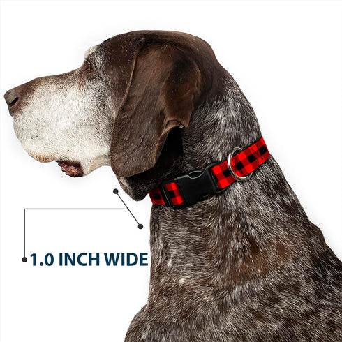 Buckle-Down Plastic Clip Collar - Buffalo Plaid Black/Red - 1" Wide, Fits 15-26" Neck - Large