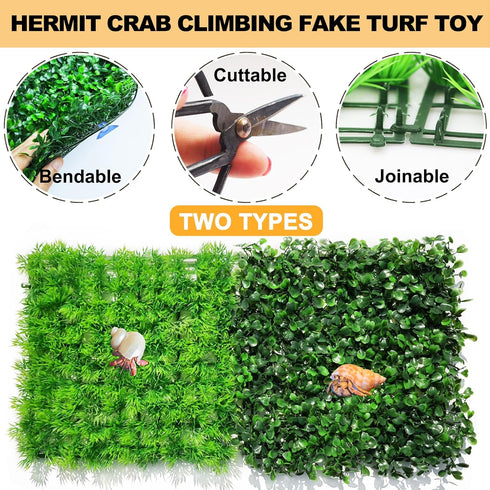 2 PCS Hermit Crab Climbing Toys, 10 x 10 Inch Faux Grass Mat for Aquarium Plants and Small Animals