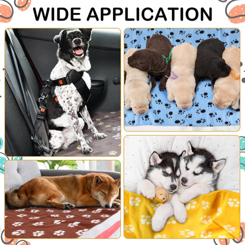 12 Pieces Fleece Blankets for Pets, Dog Puppy Blankets, Paw Print Dogs Cat Blanket Bedding Cover for Small Animals, 18