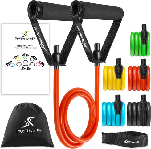 ProsourceFit Tube Resistance Bands Set with Attached Handles, Door Anchor, Exercise Guide for Home Workouts