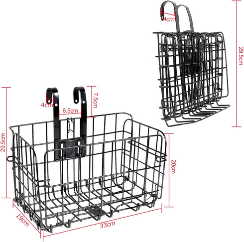 Folding Rear Bike Basket Detchable Front Bike Basket Rust Proof Wire Mesh Rear Bicycle Basket Mountain Bike Frame Basket Fold-Up Bike Cargo Rack by FengWu