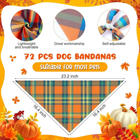 72 Sanwuta Pcs Thanksgiving Dog Bandana Bulk Washable Puppy Triangle Scarfs Thanksgiving Cat Bandanas Adjustable Soft