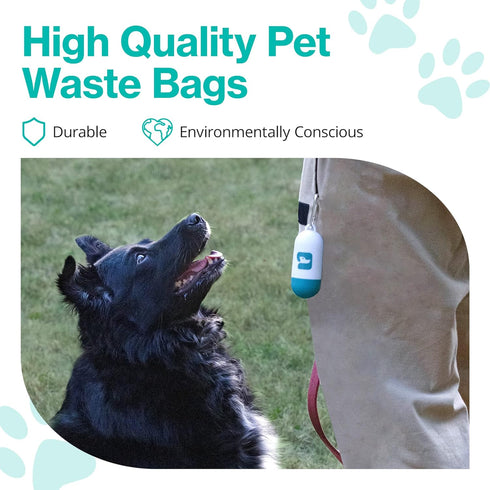 1 15 PawPail Dog Poop Bag Holder with Carabiner Clip - Durable & Leakproof Dog Waste Bag Dispenser - Includes Roll