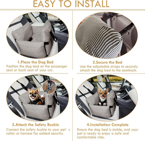 15 lbs, Dog Car Seats for Small Dogs, Puppy Car Seat Under Small Dog Bed for Travel, Elevated Pet Seat with Safety