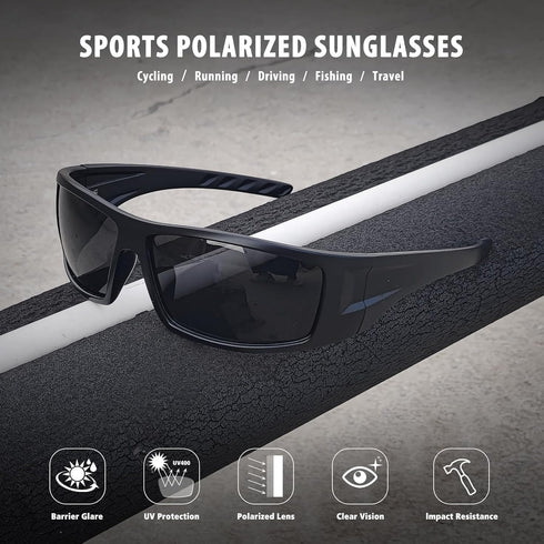 Polarized Sports Sunglasses for Men Women, Unbreakable Frame Cycling Fishing Wrap Around UV400 Protection