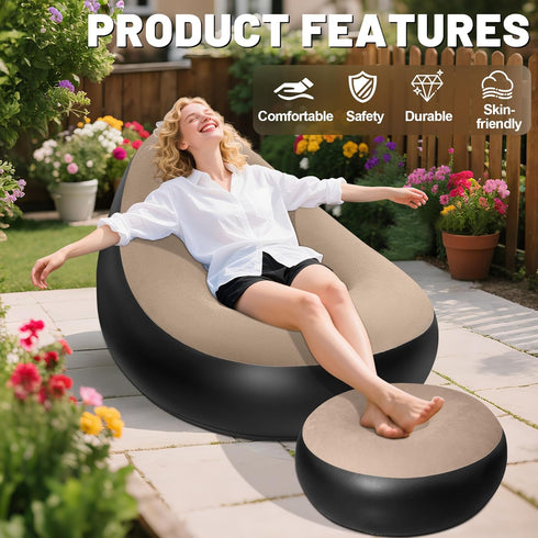 Pump)1PK Inflatable Chair for Adults,Portable Inflatables Chairs with Ottoman,Flocked Surface inflatables