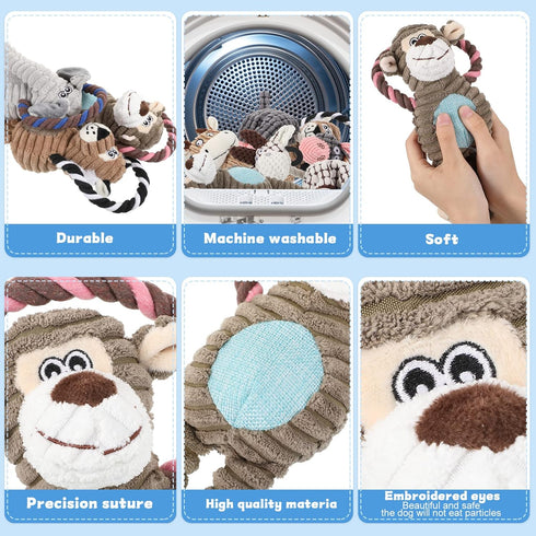 Honoson 9 Pcs Squeaky Plush Dog Toys - Durable Soft Teething Toys for Small Medium Dogs (Cute Animal)
