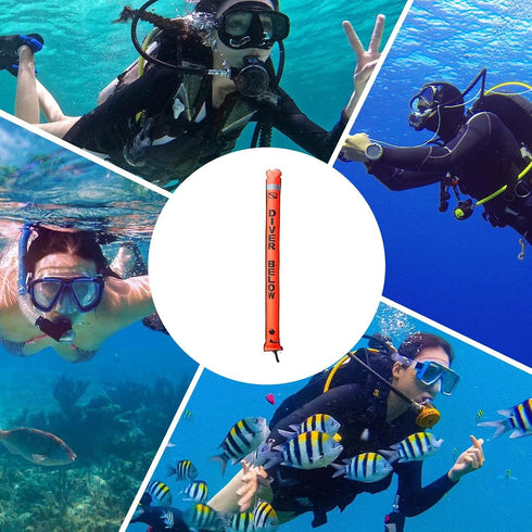 Generic Dive Marker Buoy | Portable Safety Sausage | High Visibility Signal Flag Tube with Reflective Strip, Diving