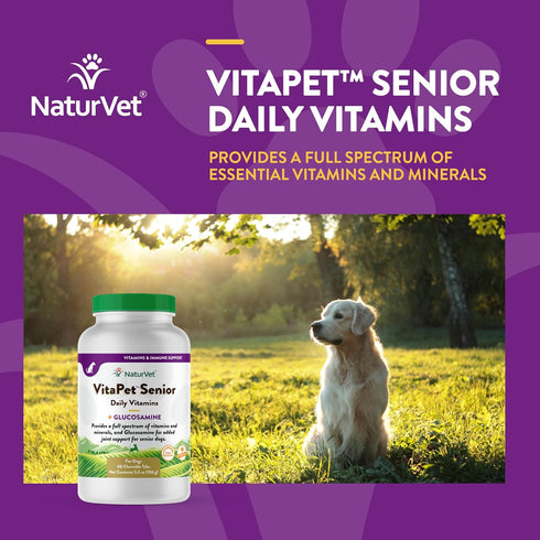 NaturVet VitaPet Senior Daily Vitamins for Senior Dogs, Plus Glucosamine, 60 Time Release Tablets