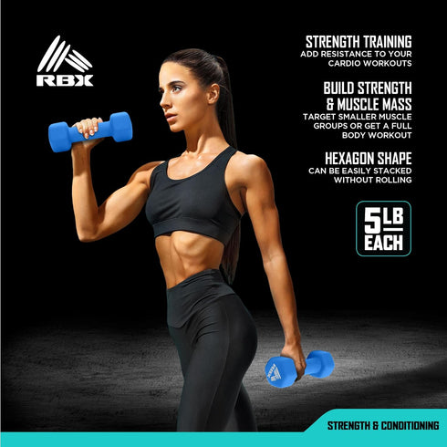 RBX Weights Dumbbells Set, Neoprene Arm Weights with Non-Slip Grip for Home or Gym Training