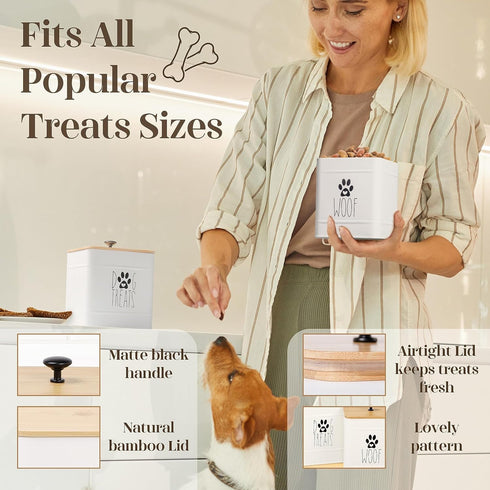 PERFNIQUE Dog Treat Container, Set of 2 Airtight Dog Treat Jars for Kitchen Counter, Pet Storage Canister