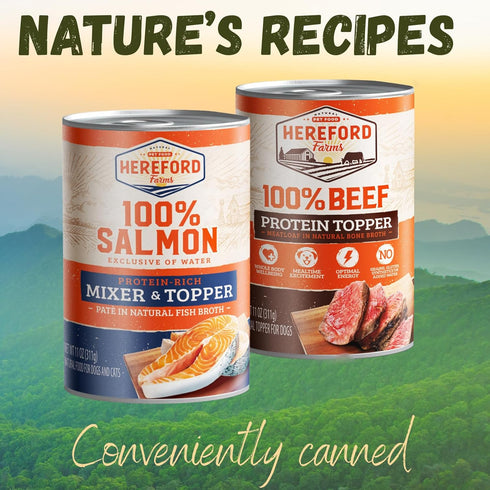 HEREFORD FARMS 100% 11oz. (12 Pack) Salmon Wet Dog Food (Exclusive of Water), All Natural Protein-Rich Mixer and Topper