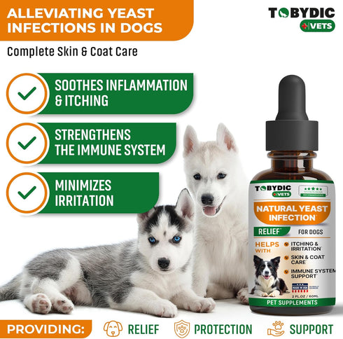 Natural Dog Yeast Infection Relief - Itchy Skin & Ear Treatment - Reduces Irritation & Relieves Itching and Allergy - Herbal Medicine Drops Supplement - Made in USA