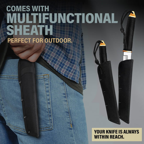 Tanto Knife with Sheath, 5.9" Fixed Full Tang Blade, Cool Tactical Knives for Hunting and Camping