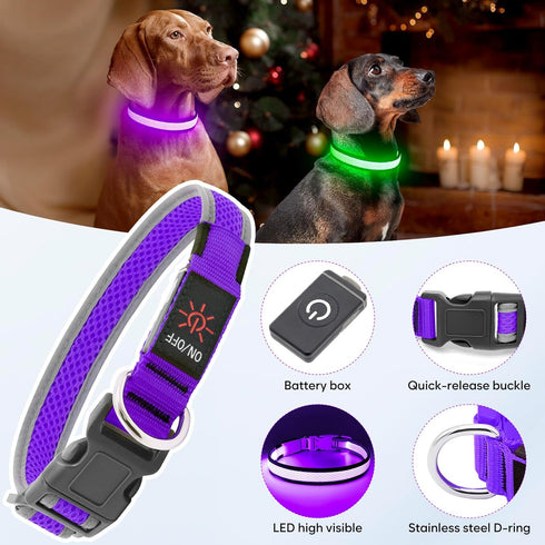 Flashseen LED Dog Collar, Light Up Dog Collar USB Rechargeable, Brightest Dog Lights for Night Walking, Adjustable Dog