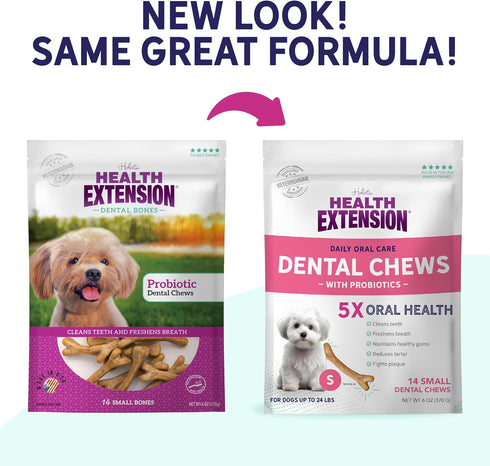 Health Extension Probiotic Dog Chew Bone Treats, Medium Sticks for Dental Cleaning & Breath Freshener, Small, Pack of 14
