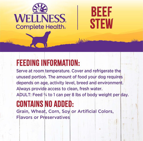 12.5 oz, Pack 12 Wellness Complete Health Stew Adult Canned Wet Dog Food, Grain Free, Natural, Beef Recipe, of Cans