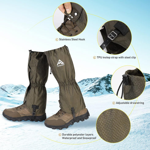 Waterproof and Breathable Gaiters for Hiking – Adjustable Lightweight Shoes Gaiters for Men and Women