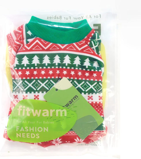Fitwarm Dog Christmas Outfit, Red Green Pajamas for Small Dogs, Ugly Sweater for Boy Girl, Cat PJS
