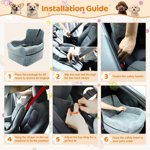 35 lbs 2 Dog Car Seat for Small/Medium Dogs - Puppy Car Seat Under with Thick Elevated Cushion & Safety Belt for Travel
