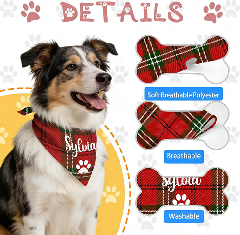 Rmaphy Design1 Personalized Dog Bandana Custom Neckwear Name Dog Scarf Triangle Bibs Kerchief for Medium Large Dogs