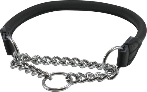 Rolled Genuine Leather Martingale Dog Collar Choker Black, 7 Sizes (#7 - Neck Circumf. 17.5"-19.5")