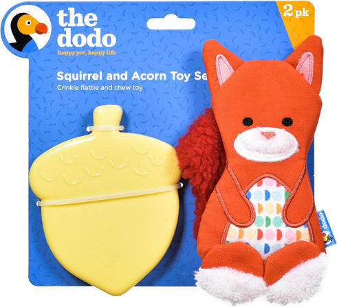 The Dodo Woodland Animals Stuffingless Dog Toy Set: Squirrel & Acorn, Durable No Plush Squeaky Toys for Dogs