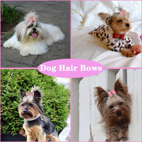 50pcs Dog Hair Bow Bowknot, Cute Puppy Hair Bows with Rhinestones, Pearls, Flowers, Handmade Hair Accessories
