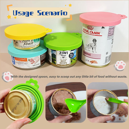 MoPawKT Silicone Pet Food Can Covers, 3 Inner Diameters for Standard Cat & Dog Food Cans, BPA Free (2 lids + 1 spoon)