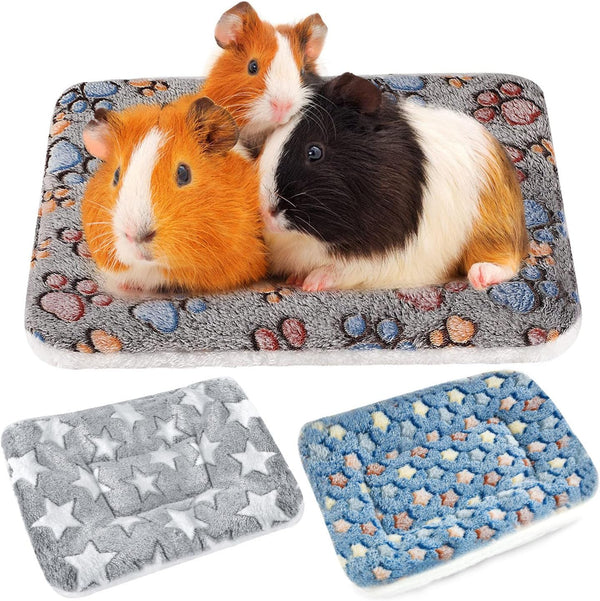 Pack of 3 Ultra Soft Dog Cat Bed Mats, Reversible Fleece, Thickened Hamster Guinea Pig Bed, Pet Bed Mat for Small