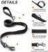 TwoEar 6FT 1IN Strong Black Dog Leash with 2 Padded Handles, Traffic Handle Extra Control, Comfortable Soft Dual Handle, Auto Lock Hook, Reflective walking Lead for Small Medium and Large Dogs