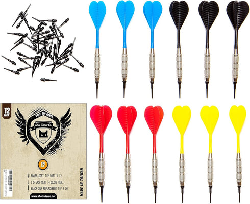 Soft Tip Darts Set, 12 pc Bar Darts, 50 Extra Black 2BA Tips, Fun Darts for 4 Players