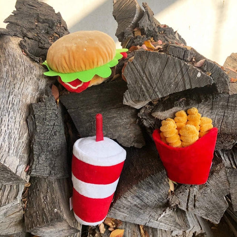 TONBO Happy Chow Combo, Squeaky Plush Cute Dog Toys, Burger, Fries, Soda