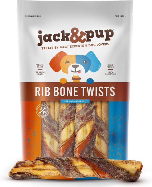 Jack&Pup Twist Beef Rib Bones for Dogs, 7" Beef Rib Bone Small