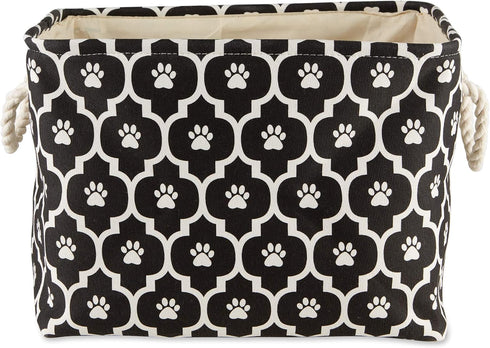 Bone Dry Small Rectangle Pet Storage Collection, Lattice Paw Print, Black