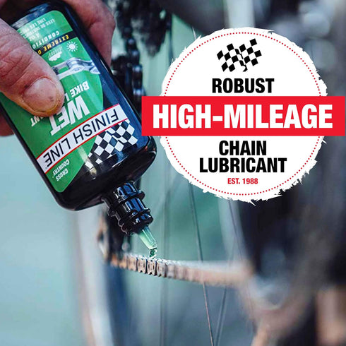 4oz Finish Line Wet Bicycle Chain Lube Long-Lasting Wet Style Lubricant for Road, Mountain, and Gravel Bikes Reduces
