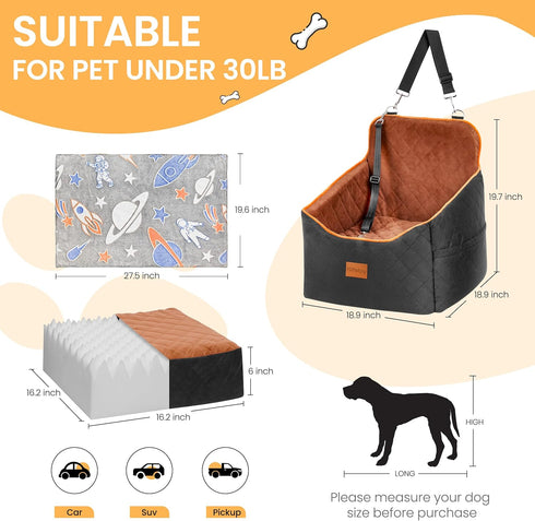 30lb, Dog Car Seat for Small Dog with Washable Mat, Memory Foam Booster Seat for Dogs Under Elevated Pet Seat