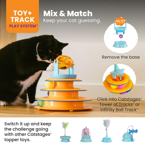 2-in-1 Catstages Spinning Fish Treat Dispenser Cat Toy, Interactive Puzzle Feeder & Cat Ball Track Add-On, Blue