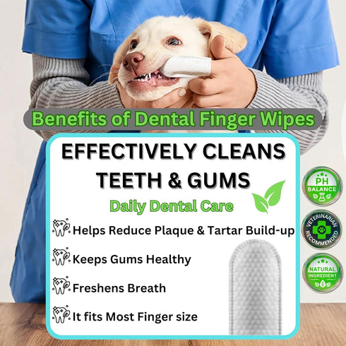 (2 Pack). Pet Dental Finger Wipes for Dogs & Cats Dog Tooth Wipes & Toothbrush Alternative Easy Teeth Cleaning
