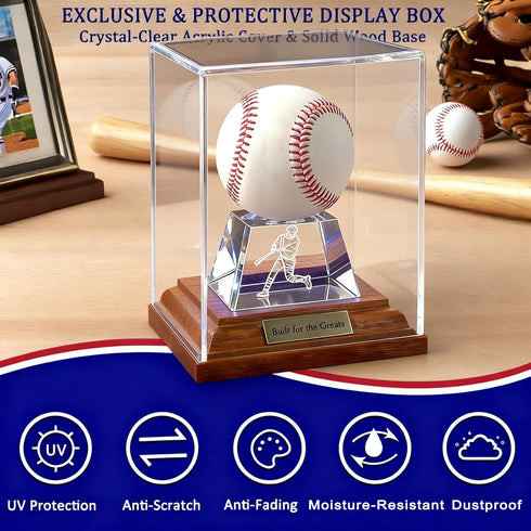 SXDSXK Baseball Display Case, Baseball Display Stand with LED Lights , Wooden Stand and a Bronze Medal,Cube Baseball