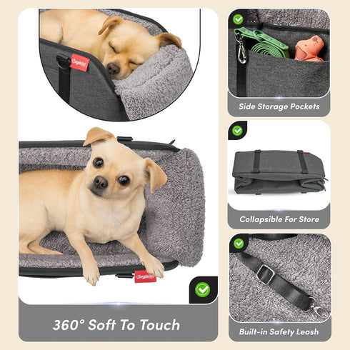 11lbs, BurgeonNest Center Console Small Dog Car Seat - Portable Pet Cat Puppy Booster Armrest Carseat Up