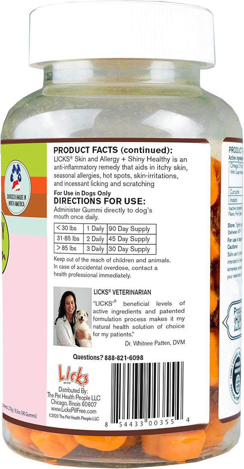 Licks Pill-Free Dog Allergy Relief Gummies - Omega 3, Turmeric Supplement for Itch Relief - 90 Gummies