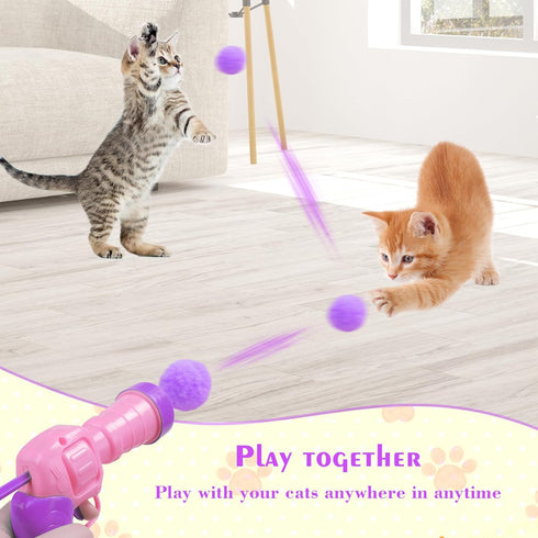 30 Mewlmart Interactive Cat Toys for Indoor Cats Pink Cat Pom Pom Balls Plush Ball Launcher Cat Fetch Toy Enrichment