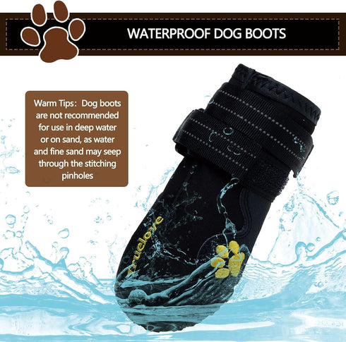 Expawlorer Anti-Slip Dog Shoes, Waterproof Dog Booties with Reflective Straps, Black, Size 8