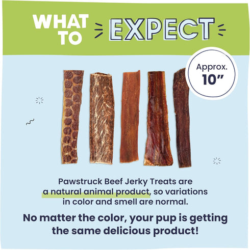 Pawstruck Premium Beef Jerky Dog Treat Chews, Large 10" Strips, Supports Hip & Joint Health, 15 Count